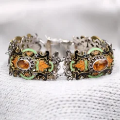 Pamono 19th Century French Citrine Pearl Enamel Silver Bracelet><noscript><img width=