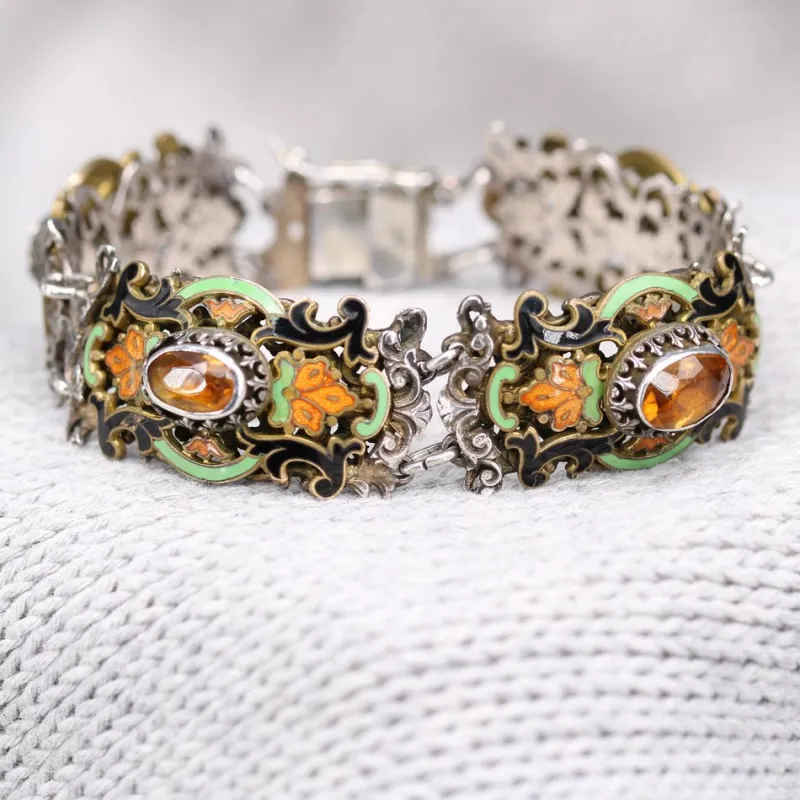 Pamono 19th Century French Citrine Pearl Enamel Silver Bracelet> Bracelets