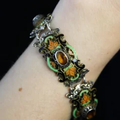 Pamono 19th Century French Citrine Pearl Enamel Silver Bracelet><noscript><img width=
