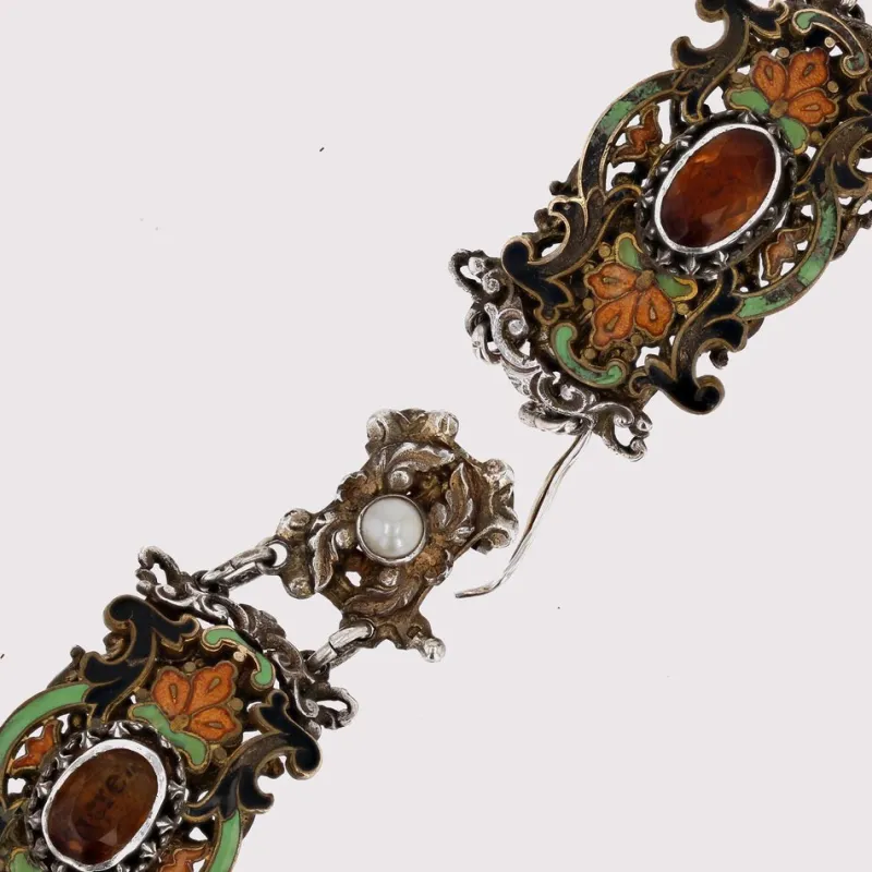 Pamono 19th Century French Citrine Pearl Enamel Silver Bracelet> Bracelets