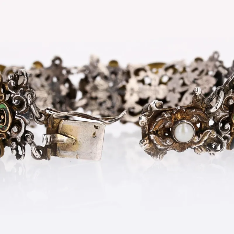 Pamono 19th Century French Citrine Pearl Enamel Silver Bracelet> Bracelets