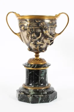 Pamono 19th Century French Grand Tour Silvered Bronze Pedestal Urns, Set of 2