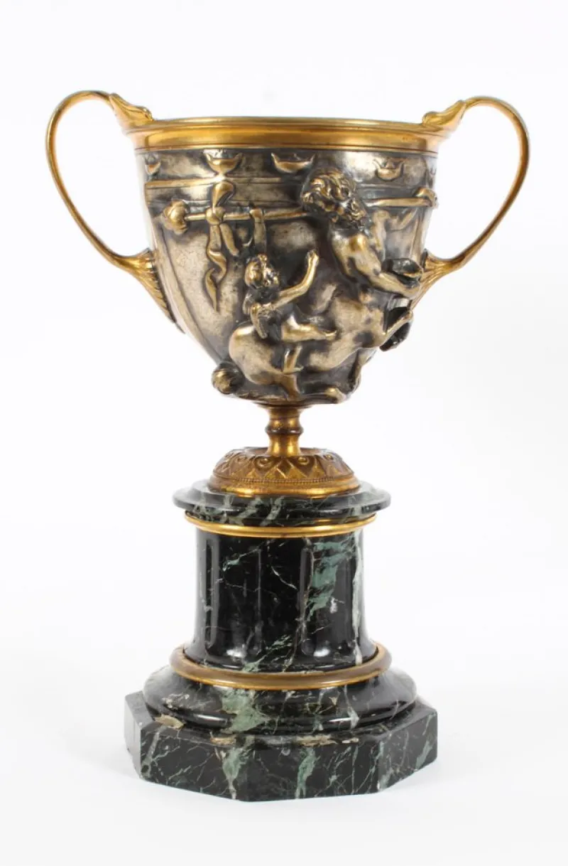 Pamono 19th Century French Grand Tour Silvered Bronze Pedestal Urns, Set of 2