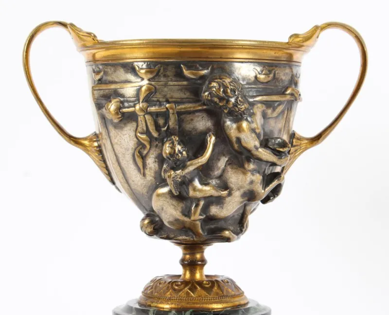 Pamono 19th Century French Grand Tour Silvered Bronze Pedestal Urns, Set of 2