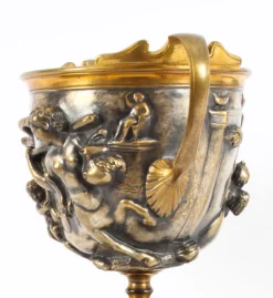 Pamono 19th Century French Grand Tour Silvered Bronze Pedestal Urns, Set of 2
