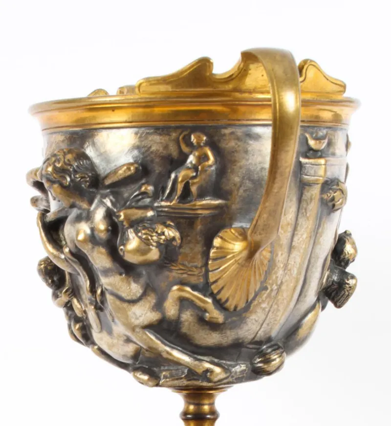 Pamono 19th Century French Grand Tour Silvered Bronze Pedestal Urns, Set of 2
