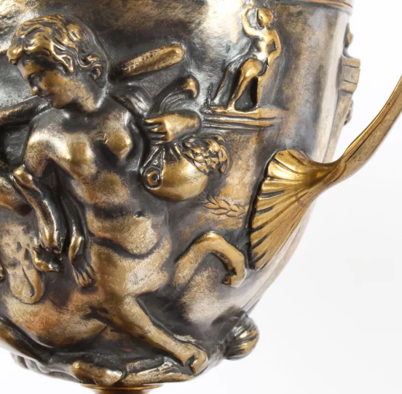 Pamono 19th Century French Grand Tour Silvered Bronze Pedestal Urns, Set of 2