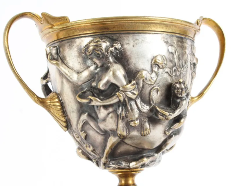 Pamono 19th Century French Grand Tour Silvered Bronze Pedestal Urns, Set of 2