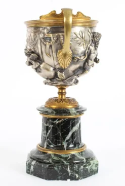 Pamono 19th Century French Grand Tour Silvered Bronze Pedestal Urns, Set of 2