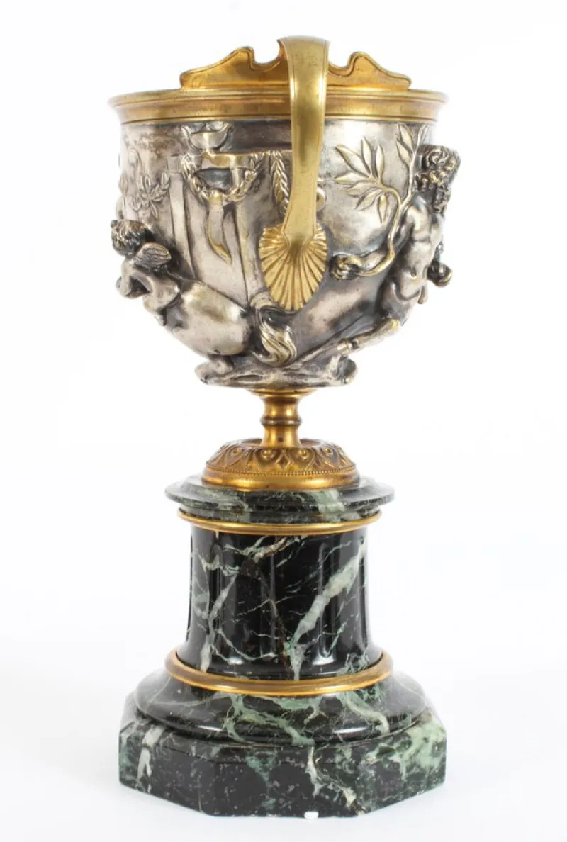 Pamono 19th Century French Grand Tour Silvered Bronze Pedestal Urns, Set of 2