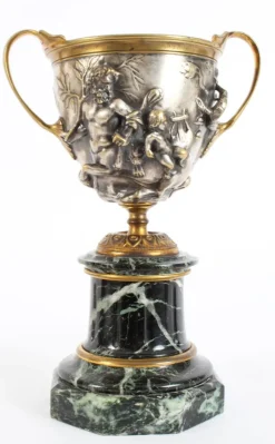 Pamono 19th Century French Grand Tour Silvered Bronze Pedestal Urns, Set of 2