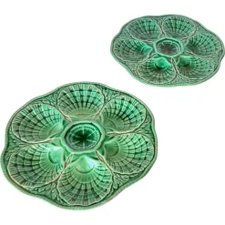 New Pamono 20th Century French Green Majolica Plates from Sarreguemines, Set of 2