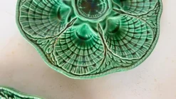 New Pamono 20th Century French Green Majolica Plates from Sarreguemines, Set of 2