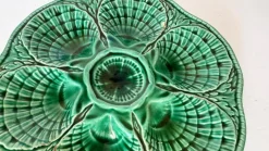 New Pamono 20th Century French Green Majolica Plates from Sarreguemines, Set of 2