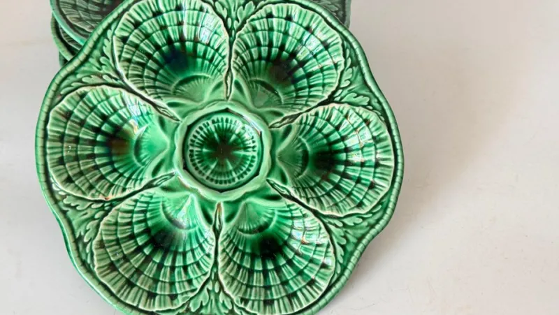 Outlet Pamono 20th Century French Green Majolica Plates from Sarreguemines, Set of 4