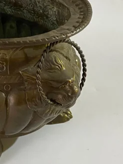 Pamono 19th Century French Polished Brass Jardiniere with Lions Ring Handles><noscript><img width=