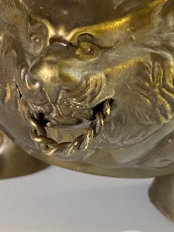 Pamono 19th Century French Polished Brass Jardiniere with Lions Ring Handles><noscript><img width=