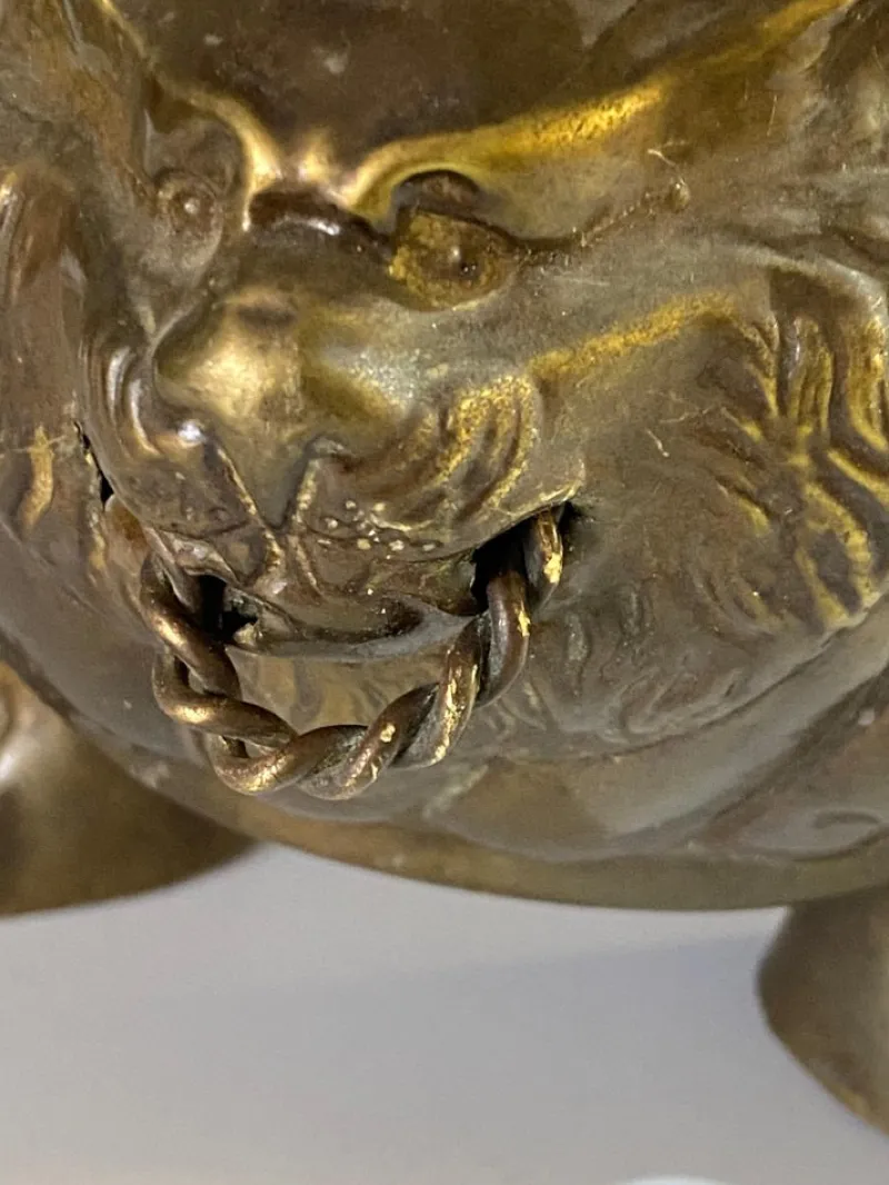 Pamono 19th Century French Polished Brass Jardiniere with Lions Ring Handles> Ice Buckets & Wine Coolers