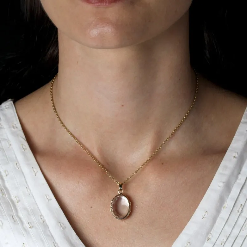 Sale Pamono 20th Century French Rock Crystal 18 Karat Yellow Gold Locket Pendant