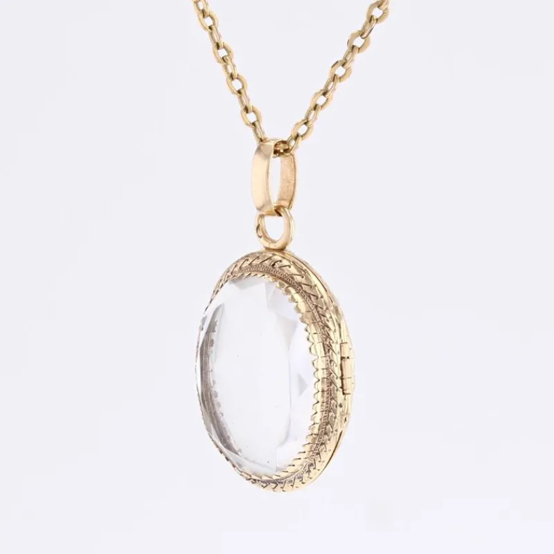 Sale Pamono 20th Century French Rock Crystal 18 Karat Yellow Gold Locket Pendant