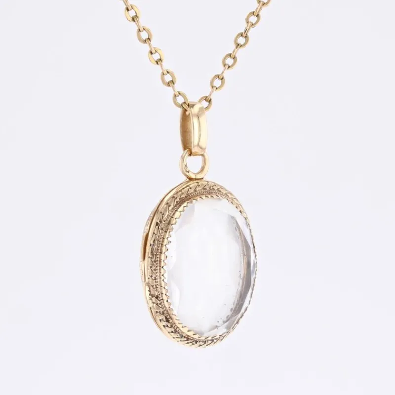 Sale Pamono 20th Century French Rock Crystal 18 Karat Yellow Gold Locket Pendant