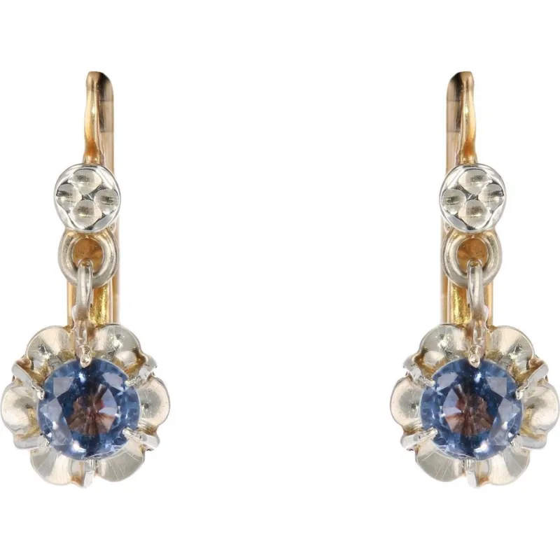 Pamono 20th Century French Sapphire 18 Karat Yellow Gold Lever-Back Earrings, Set of 2> Earrings