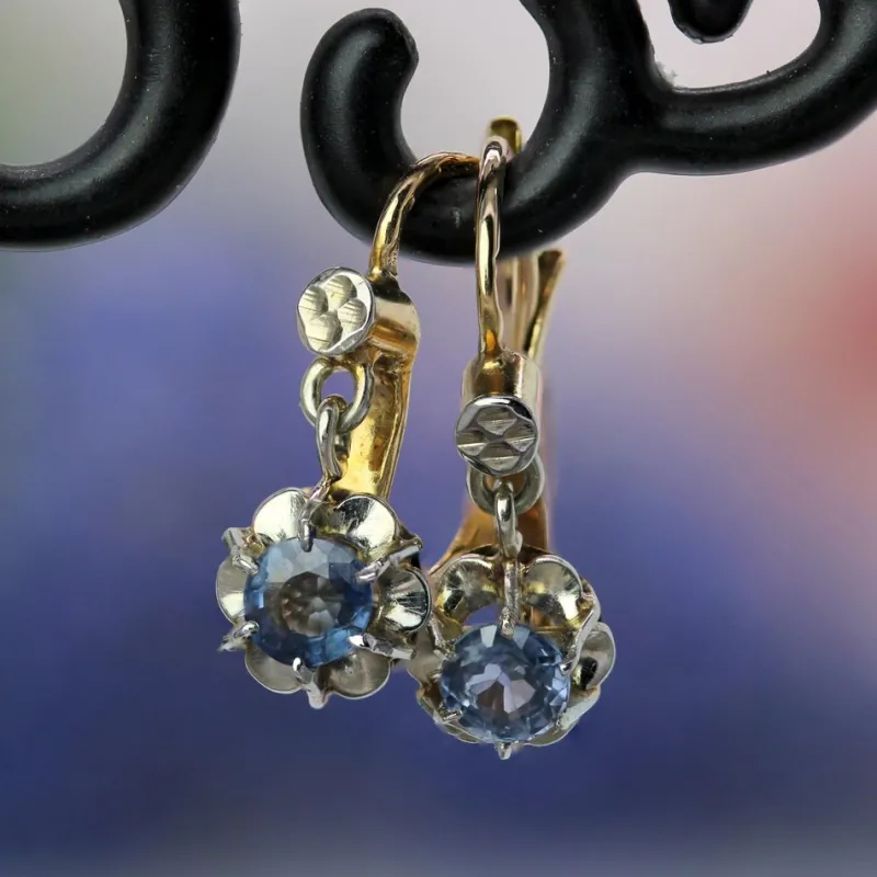 Pamono 20th Century French Sapphire 18 Karat Yellow Gold Lever-Back Earrings, Set of 2> Earrings