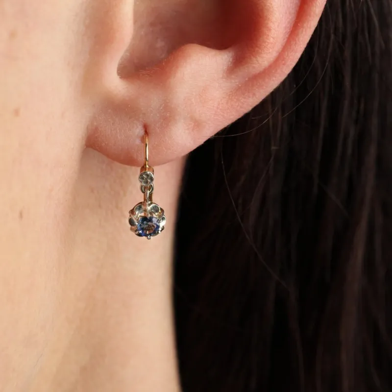 Pamono 20th Century French Sapphire 18 Karat Yellow Gold Lever-Back Earrings, Set of 2> Earrings