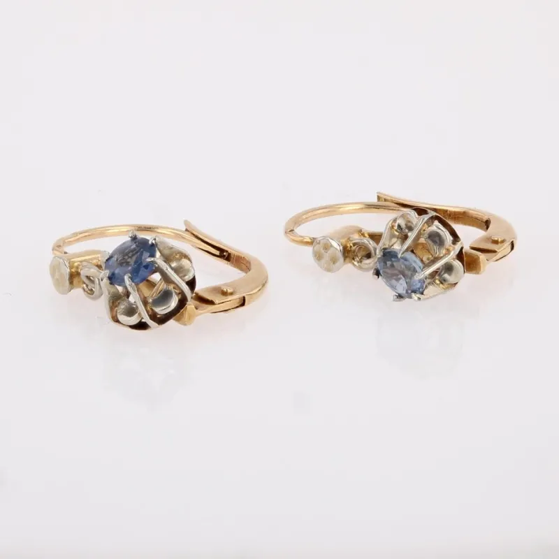 Pamono 20th Century French Sapphire 18 Karat Yellow Gold Lever-Back Earrings, Set of 2> Earrings