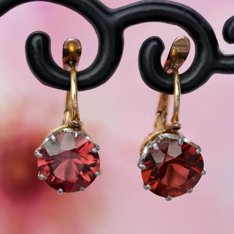 Outlet Pamono 20th Century Garnet 18 Karat Rose Platinum Gold Lever- Back Earrings, Set of 2