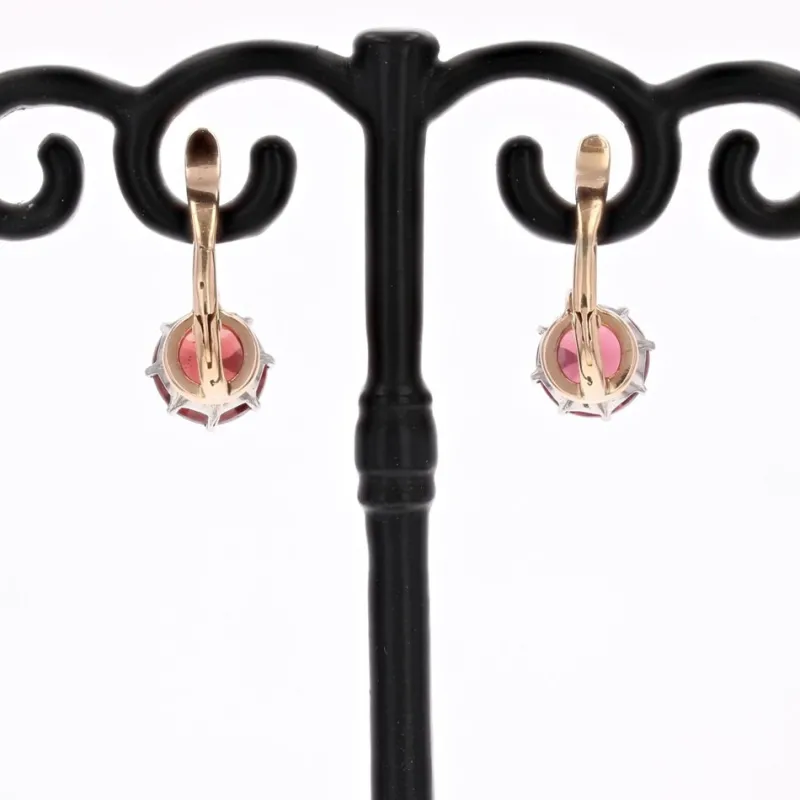 Outlet Pamono 20th Century Garnet 18 Karat Rose Platinum Gold Lever- Back Earrings, Set of 2