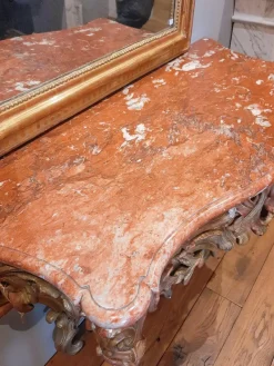 Pamono 19th Century Gilt Wood Rococo Console Table with Red Marble Top><noscript><img width=