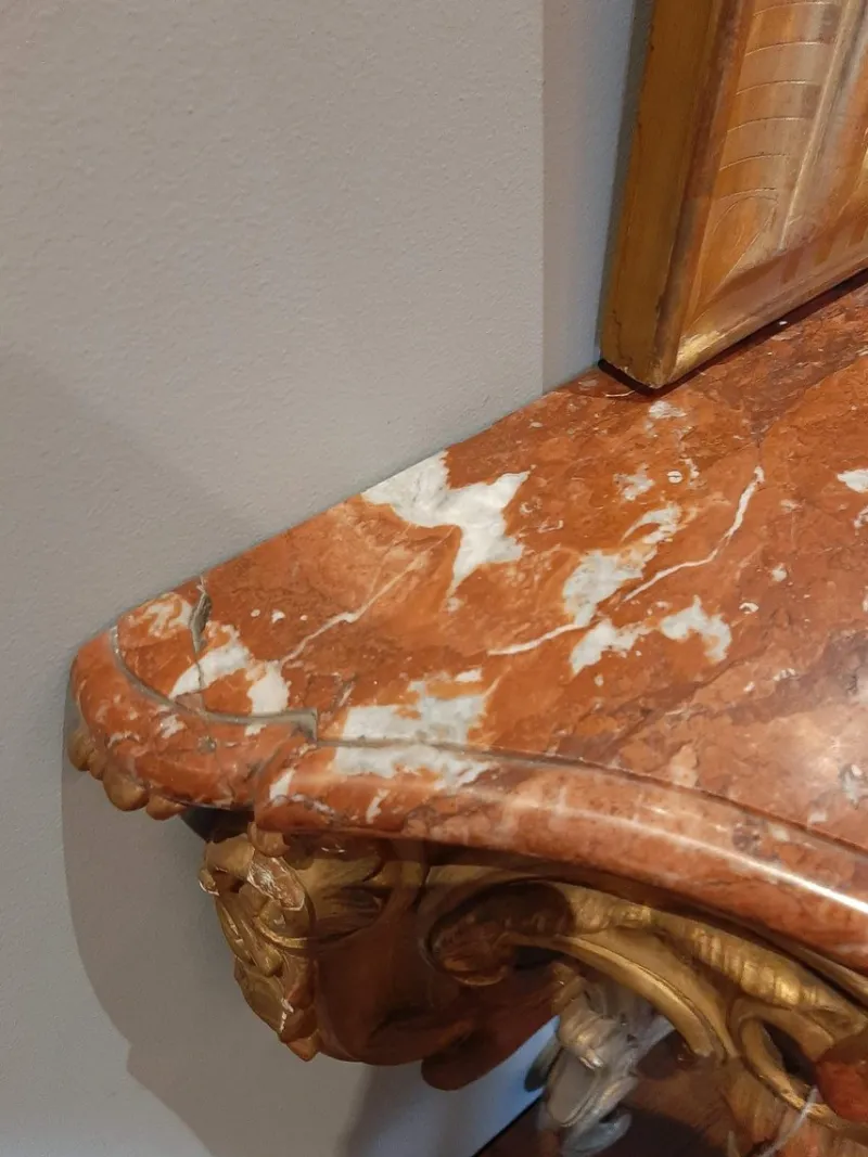 Pamono 19th Century Gilt Wood Rococo Console Table with Red Marble Top> Console Tables