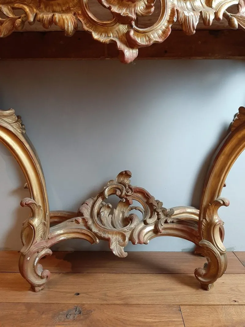 Pamono 19th Century Gilt Wood Rococo Console Table with Red Marble Top> Console Tables