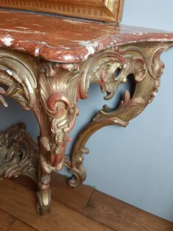 Pamono 19th Century Gilt Wood Rococo Console Table with Red Marble Top><noscript><img width=