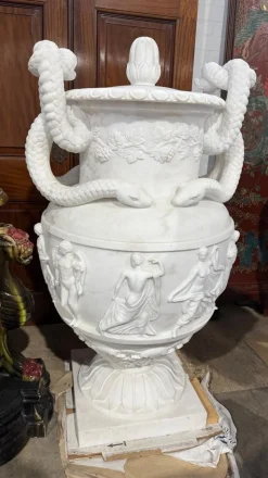 New Pamono 20th Century Greek White Carrara Marble Urns, Set of 2