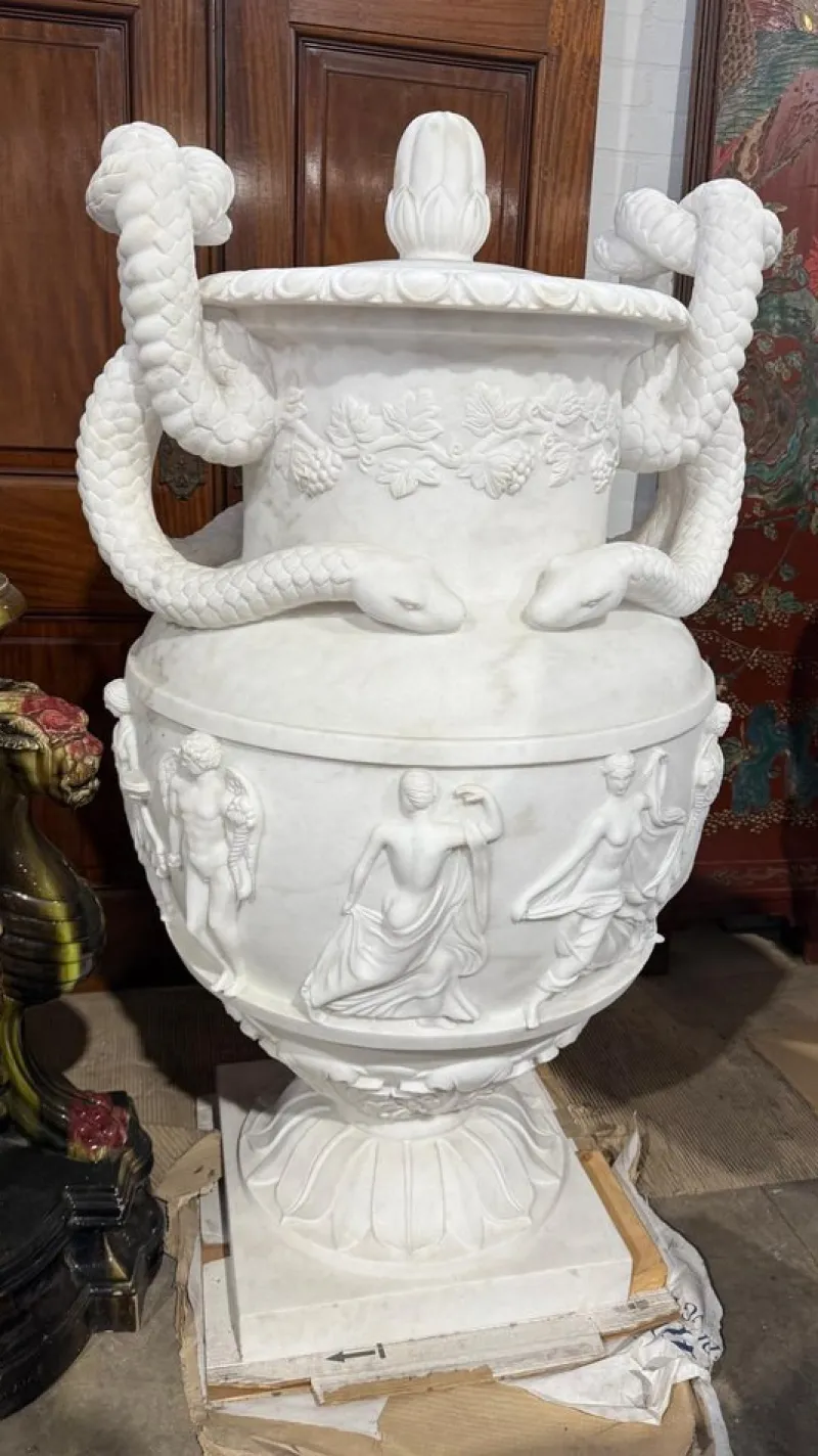 New Pamono 20th Century Greek White Carrara Marble Urns, Set of 2