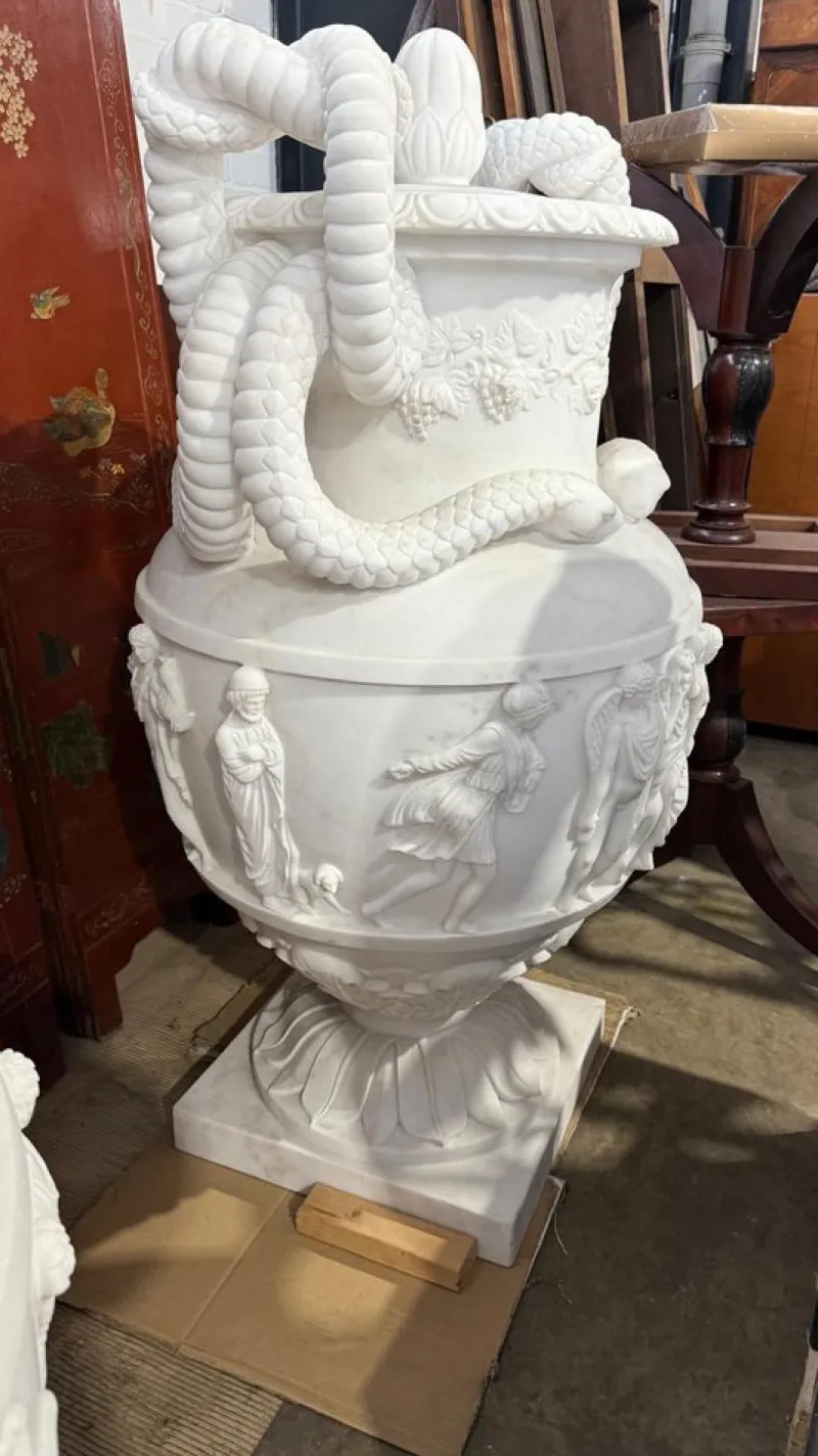 New Pamono 20th Century Greek White Carrara Marble Urns, Set of 2