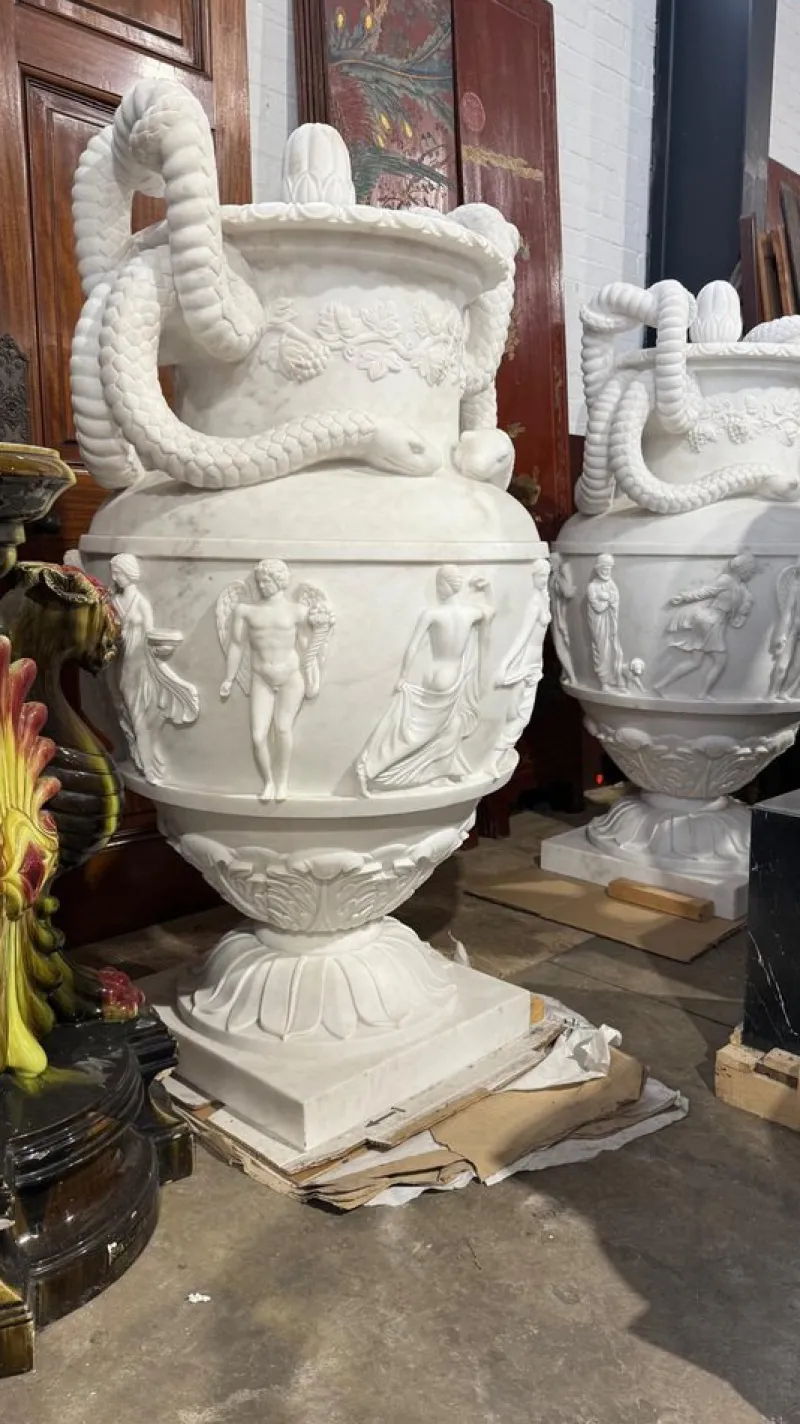 New Pamono 20th Century Greek White Carrara Marble Urns, Set of 2