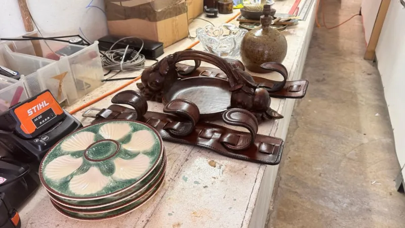 New Pamono 19th Century Green, White & Brown Glaze Majolica Oyster Plates, Set of 4