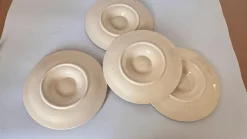 New Pamono 19th Century Green, White & Brown Glaze Majolica Oyster Plates, Set of 4