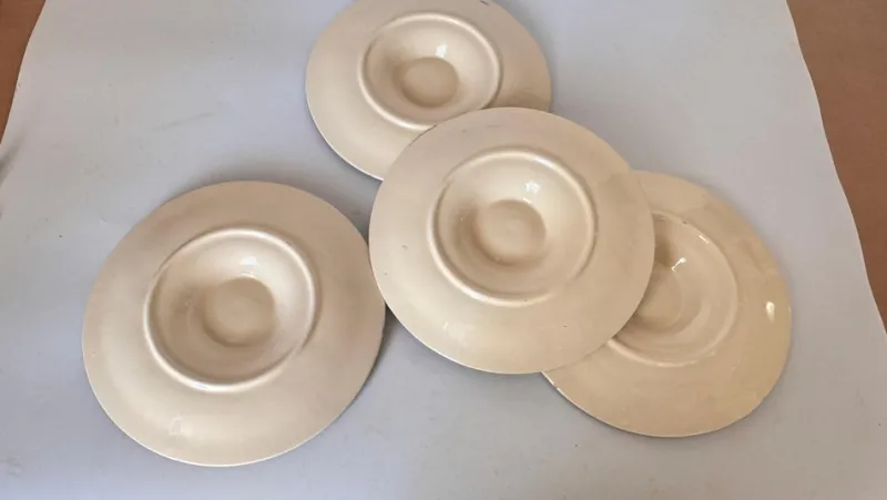New Pamono 19th Century Green, White & Brown Glaze Majolica Oyster Plates, Set of 4