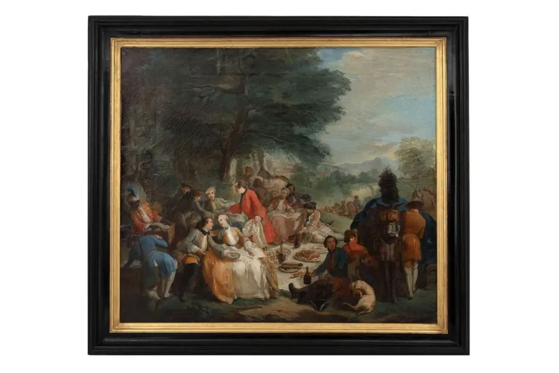 Clearance Pamono 19th Century Halt Hunting Oil on Canvas by Carle Van Loo