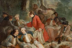 Clearance Pamono 19th Century Halt Hunting Oil on Canvas by Carle Van Loo
