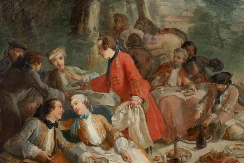 Clearance Pamono 19th Century Halt Hunting Oil on Canvas by Carle Van Loo
