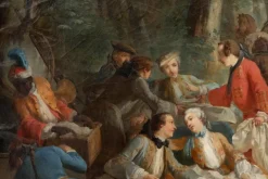 Clearance Pamono 19th Century Halt Hunting Oil on Canvas by Carle Van Loo