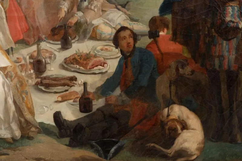 Clearance Pamono 19th Century Halt Hunting Oil on Canvas by Carle Van Loo
