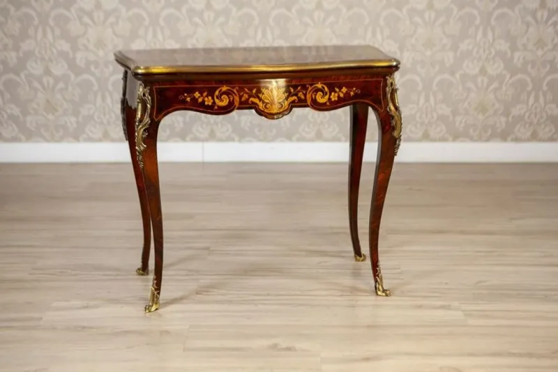 Clearance Pamono 19th Century Inlaid Card Table Lined with Green Fabric