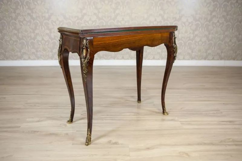 Clearance Pamono 19th Century Inlaid Card Table Lined with Green Fabric
