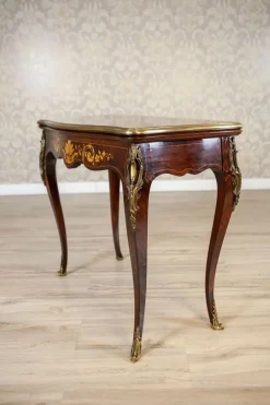 Clearance Pamono 19th Century Inlaid Card Table Lined with Green Fabric